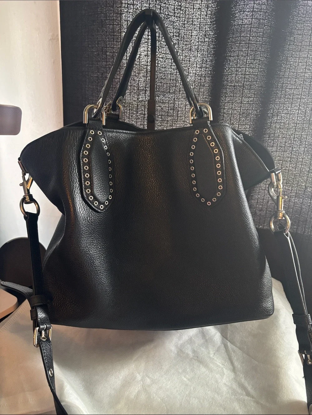 Michael Kors large rare Brooklyn Black Leather Tote with Tassel and Stud Accents - Picture 7 of 17